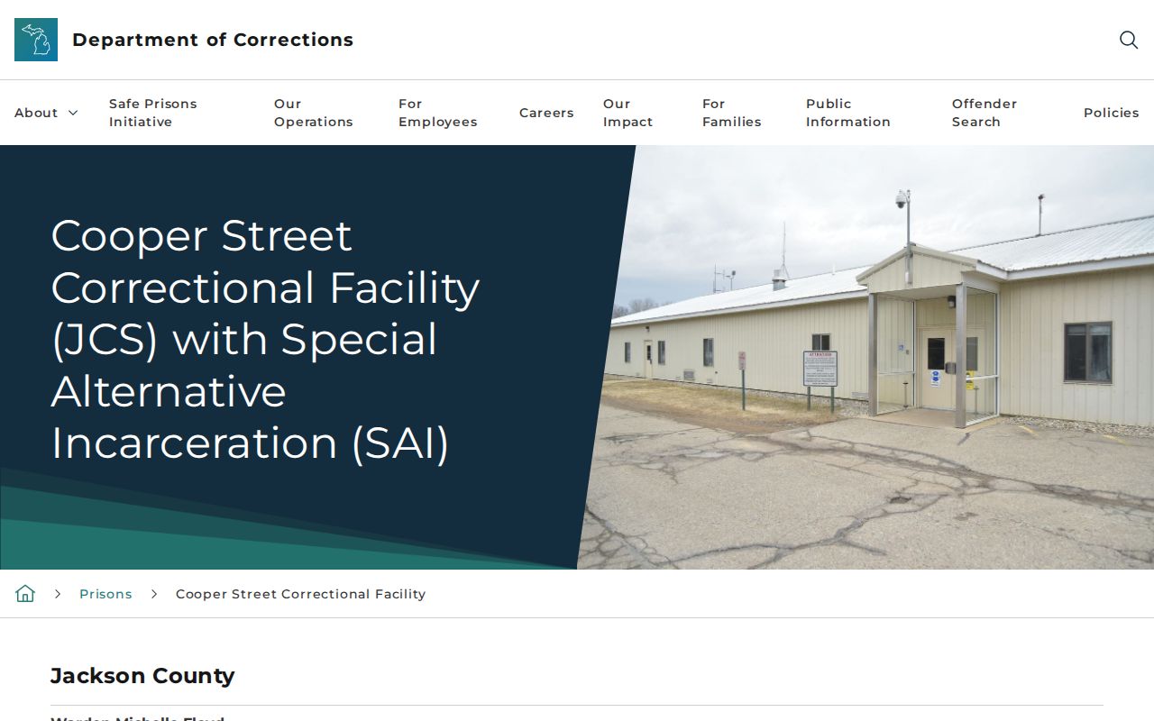Official MDOC page for Cooper Street Correctional Facility in Jackson