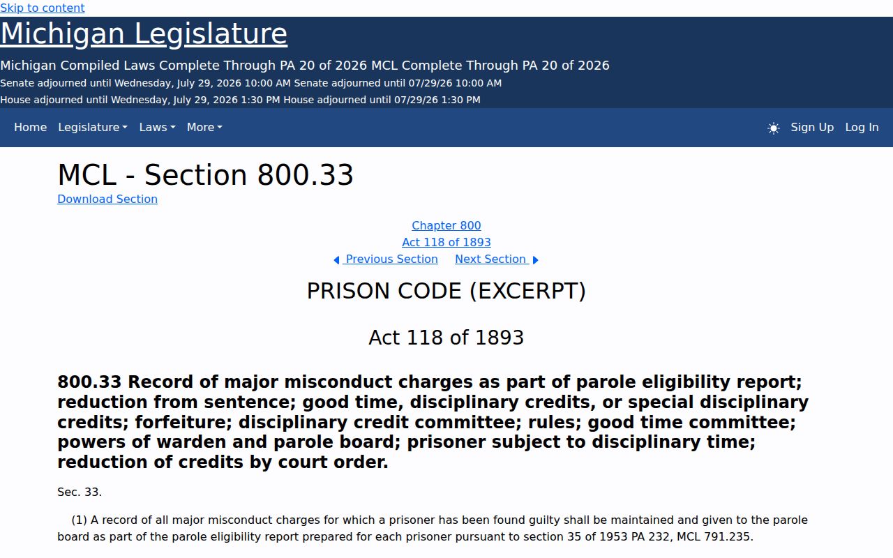 MCL 800.33 legacy credits affecting Michigan release dates