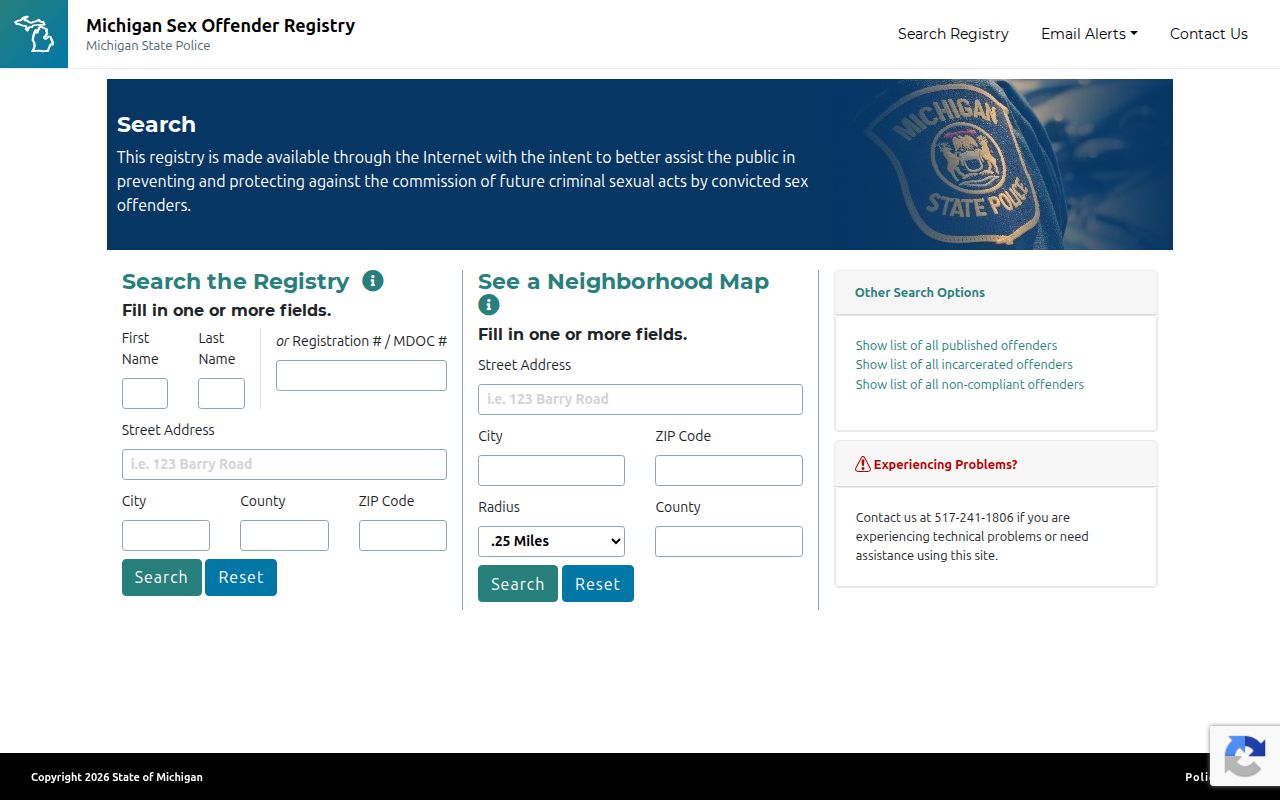 Michigan registry photo search limits for Cass County released inmates