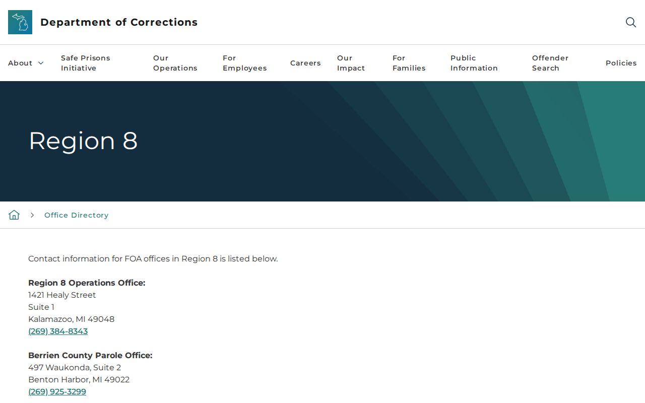 Region 8 directory listing Cass County parole and probation office